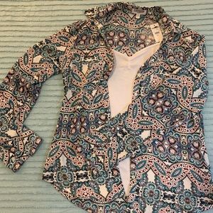 NWT express neon paisley button down